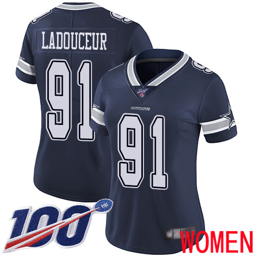 Women Dallas Cowboys Limited Navy Blue L. P. Ladouceur Home #91 100th Season Vapor Untouchable NFL Jersey->women nfl jersey->Women Jersey
